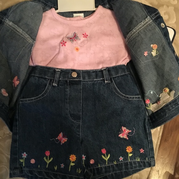 Nannette Girls 3PC Jean Short, Vest, Shirt Embroidered Outfit - 6-9 Months - NWT - Picture 4 of 8